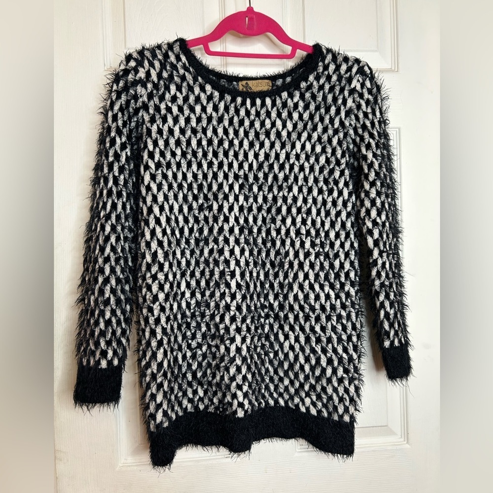 Katsumi Houndstooth Eyelash Fuzzy Sweater S